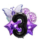 Purple Number 1 Balloon violet Set with Stars, Butterfly Confetti Balloon XL big