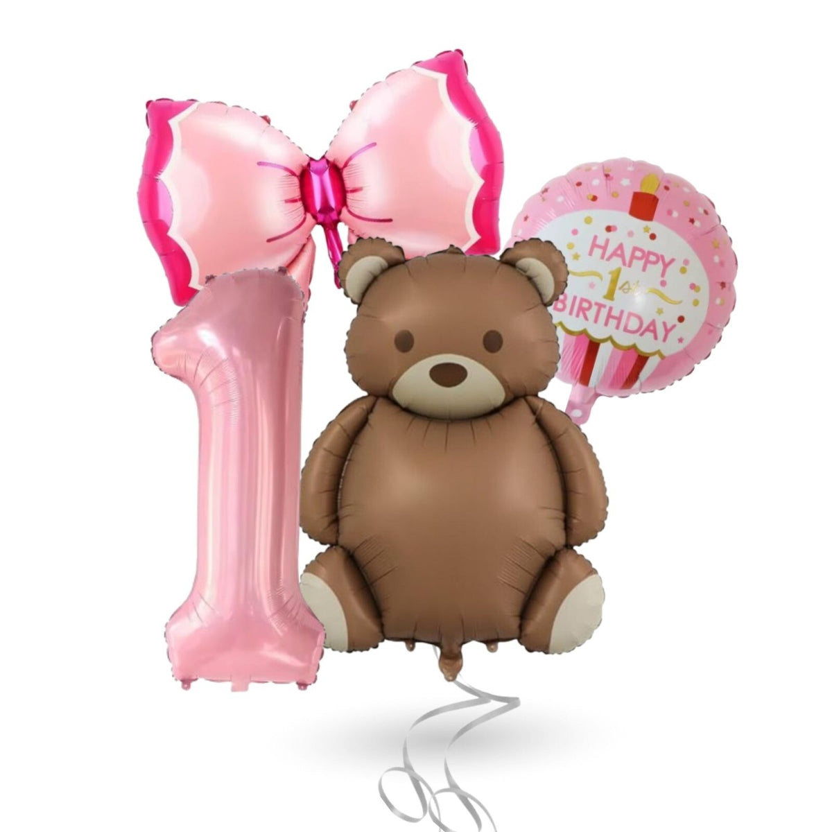 1st Birthday Decorations & Balloons  Pink Teddy Bear Set for Girl - Number 1 set