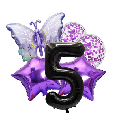 Purple Number 1 Balloon violet Set with Stars, Butterfly Confetti Balloon XL big