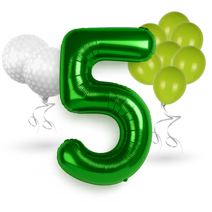 0-9 Golf Birthday Balloons Decoration Set | Green Foil Numbers + Golf Balloons