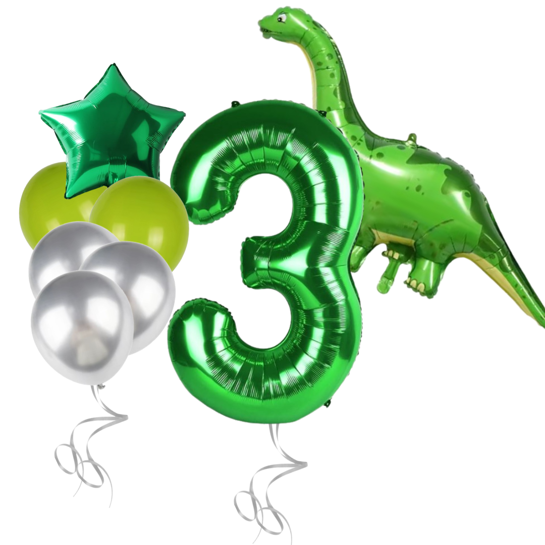 Dinosaur Birthday Balloons for Boys Number 1-9 Foil Balloon Set with Green Dino