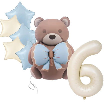 1st Birthday Balloon beige teddy Bear & Star Foil Baby Boy blue Party Decoration