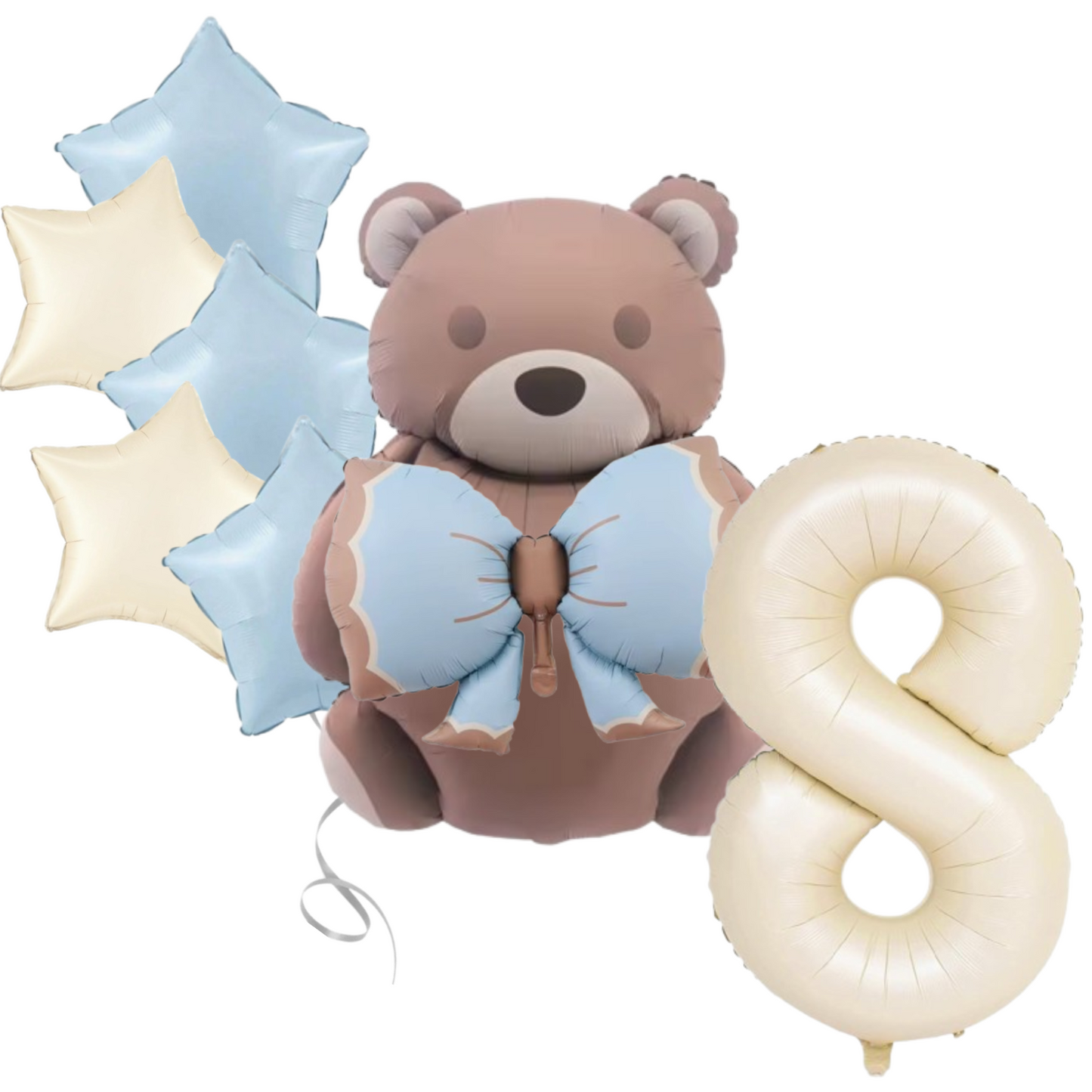 1st Birthday Balloon beige teddy Bear & Star Foil Baby Boy blue Party Decoration