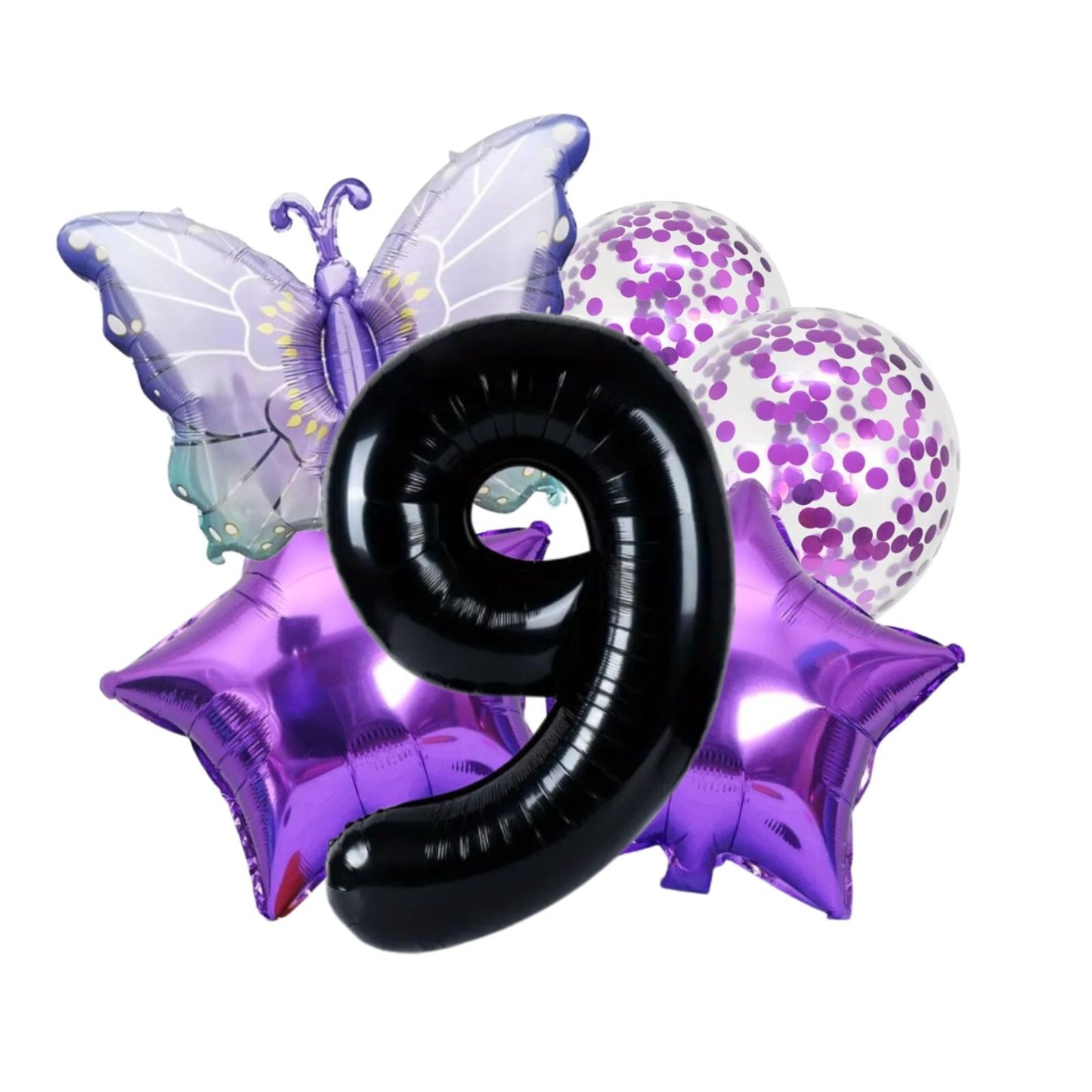 Purple Number 1 Balloon violet Set with Stars, Butterfly Confetti Balloon XL big