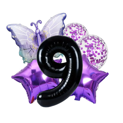 Purple Number 1 Balloon violet Set with Stars, Butterfly Confetti Balloon XL big