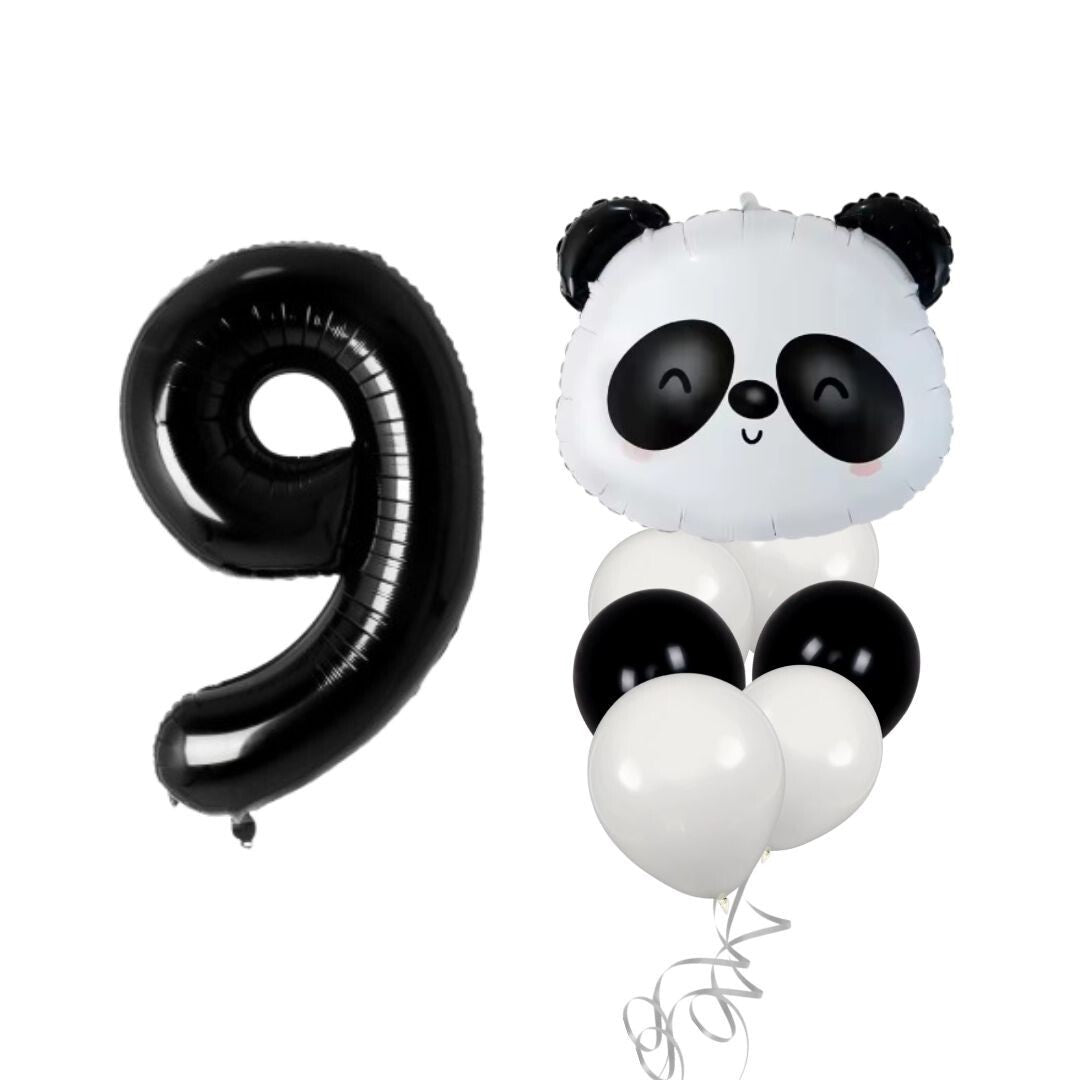 Panda Balloon Set Kids Birthday Party Decor with Number 0-9 Black White Balloons
