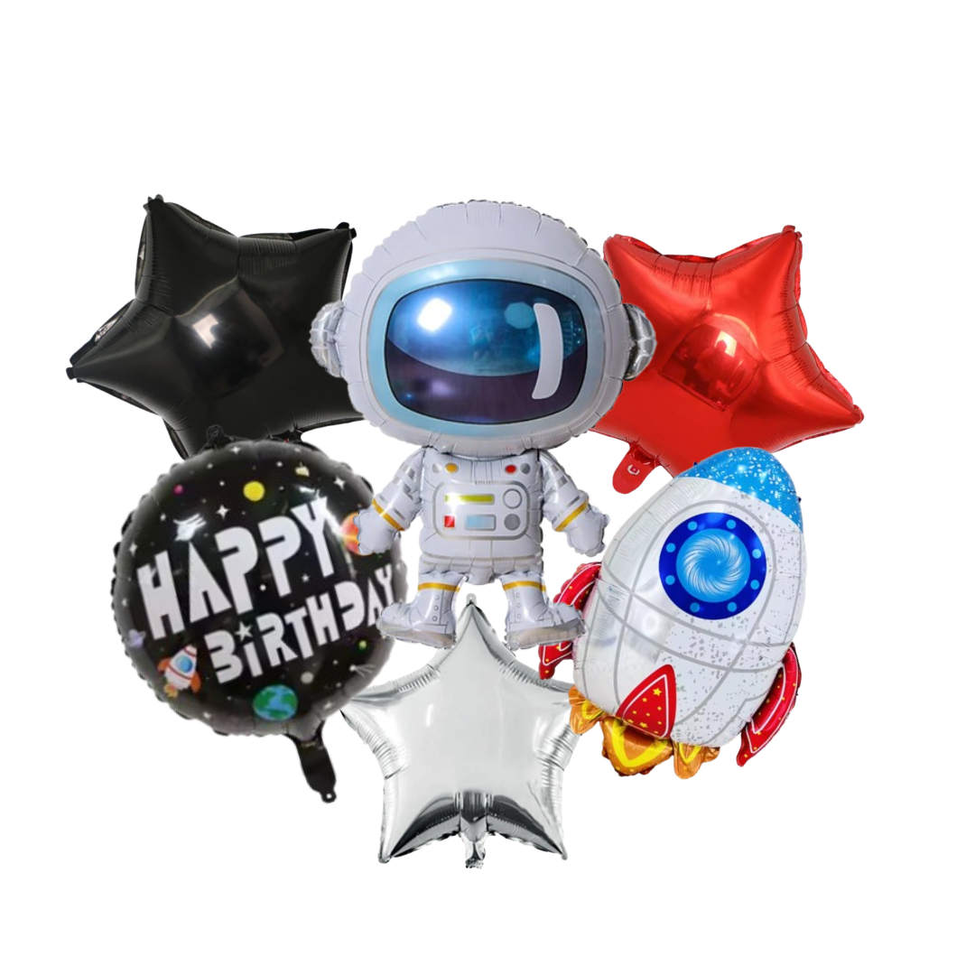 Astronaut Rocket Balloons Set | Space Party Decor | Galaxy Foil Stars spaceman