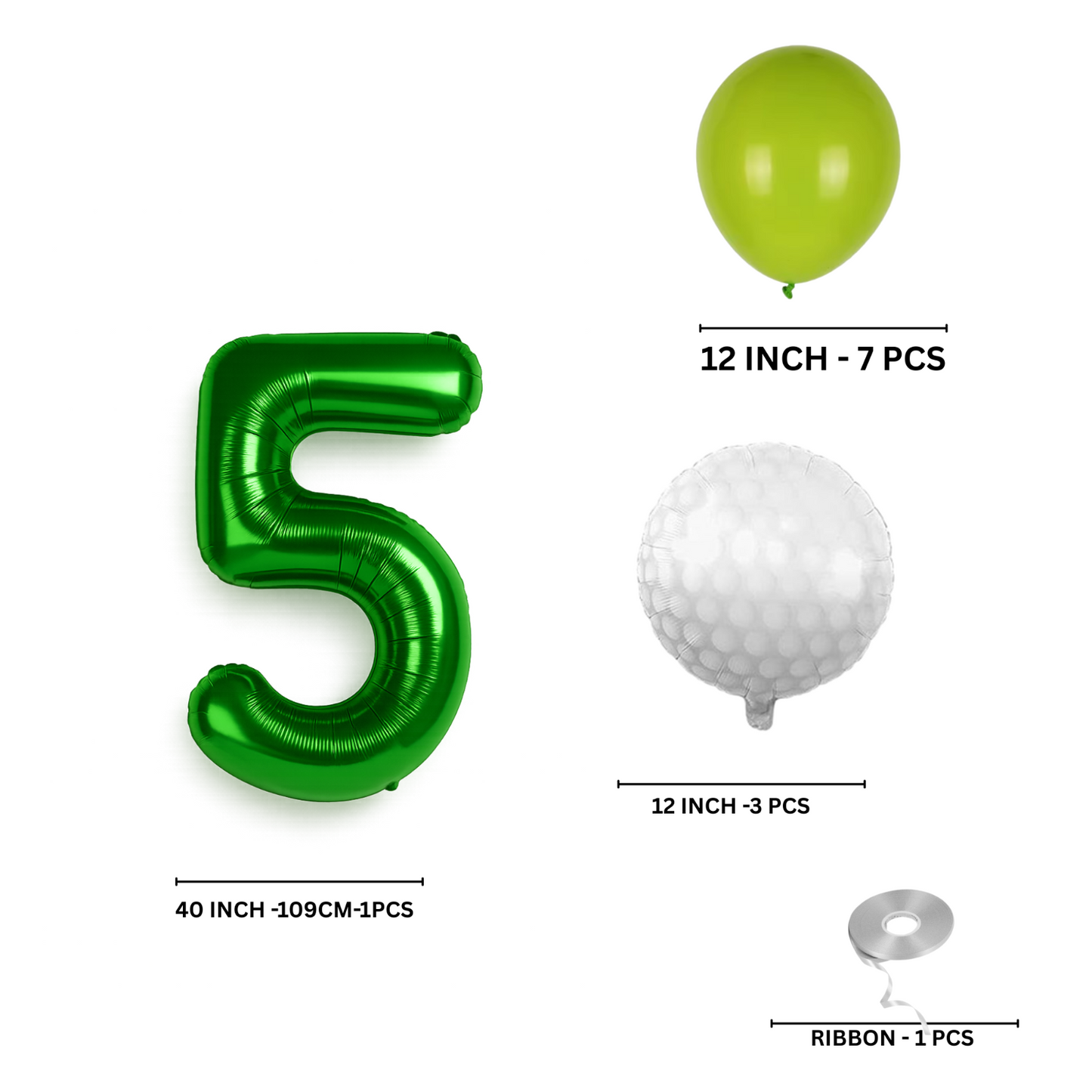 0-9 Golf Birthday Balloons Decoration Set | Green Foil Numbers + Golf Balloons