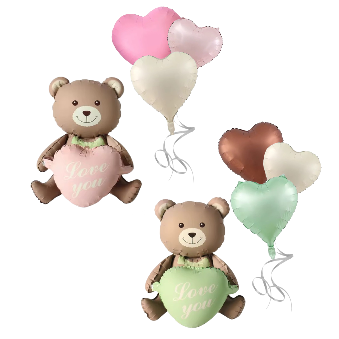 3D Matte Heart Bear Foil Balloon, Birthday, Valentine's Day, Baby Shower