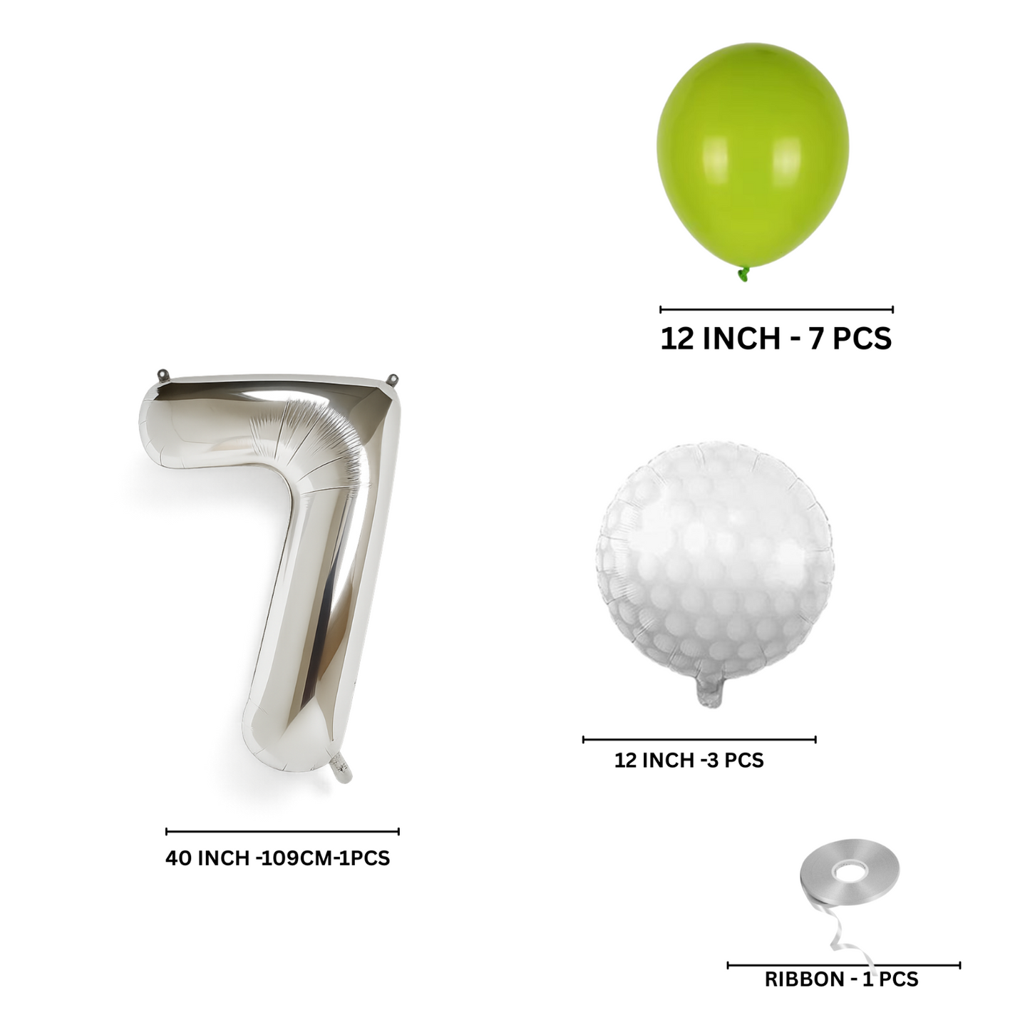0-9 Golf Birthday Balloons Decoration Set | silver Foil Numbers + Golf Balloons