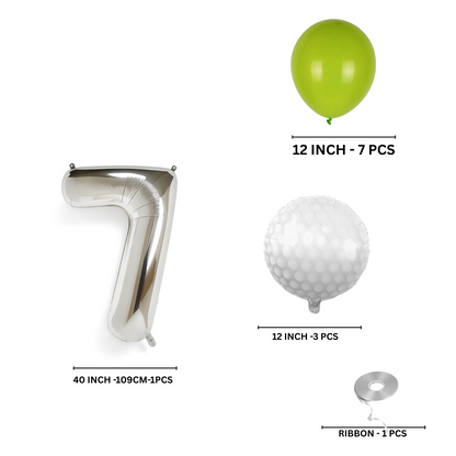0-9 Golf Birthday Balloons Decoration Set | silver Foil Numbers + Golf Balloons