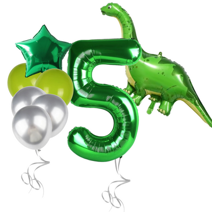 Dinosaur Birthday Balloons for Boys Number 1-9 Foil Balloon Set with Green Dino