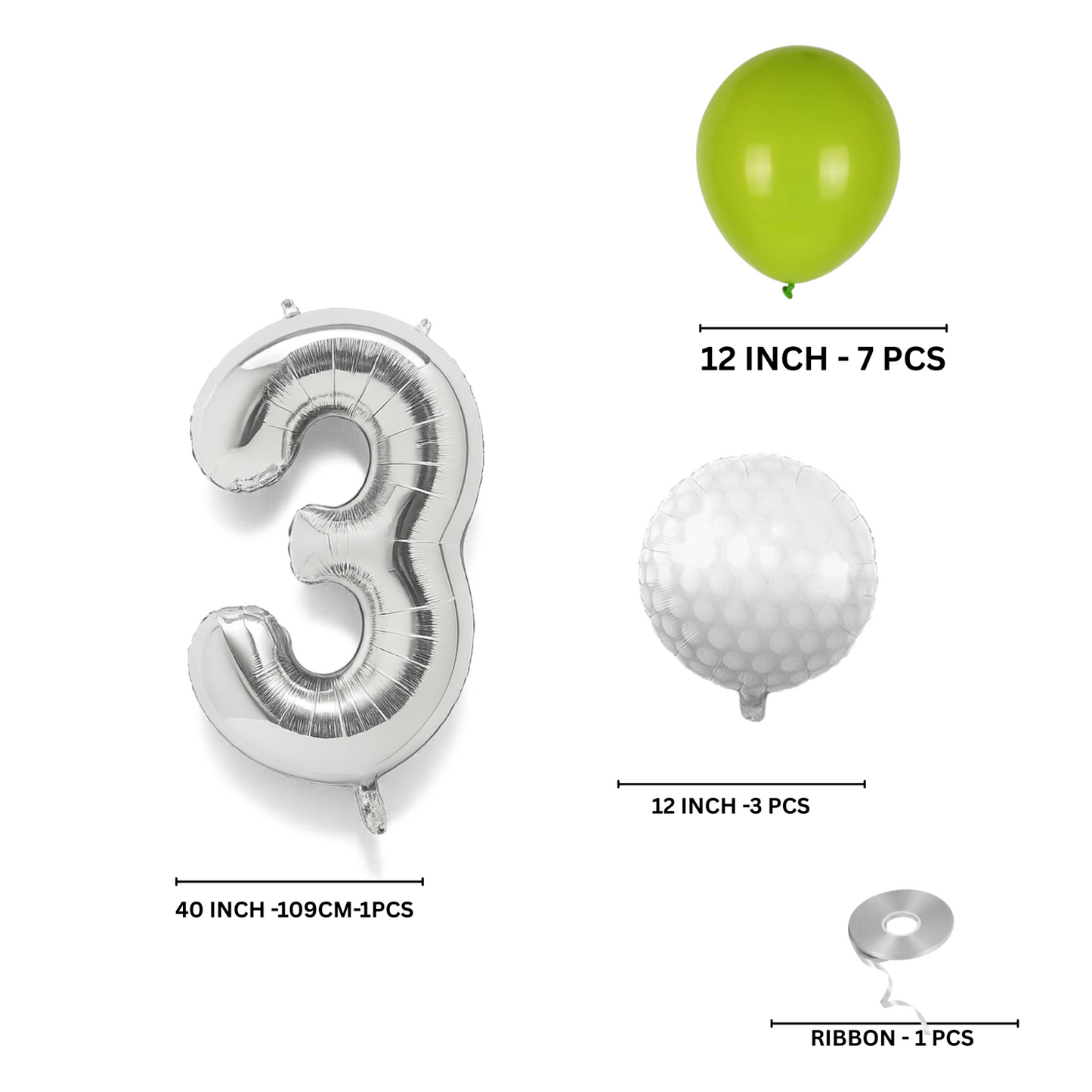 0-9 Golf Birthday Balloons Decoration Set | silver Foil Numbers + Golf Balloons