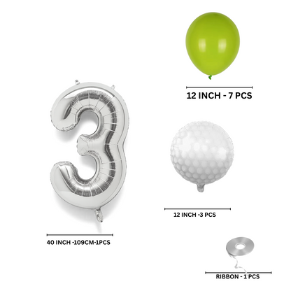 0-9 Golf Birthday Balloons Decoration Set | silver Foil Numbers + Golf Balloons