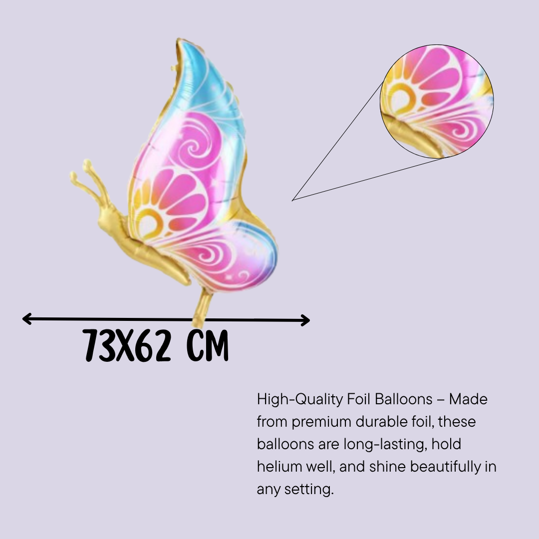 Birthday Balloon – Pink Foil Numbers with Colourful Butterfly – Girl