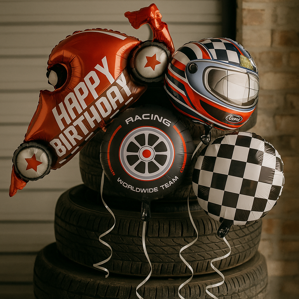 Race Car Birthday Balloons Set Racing Tyre Helmet Checkered Flag Foil Party Deco