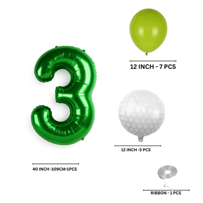 0-9 Golf Birthday Balloons Decoration Set | Green Foil Numbers + Golf Balloons