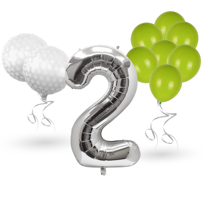 0-9 Golf Birthday Balloons Decoration Set | silver Foil Numbers + Golf Balloons