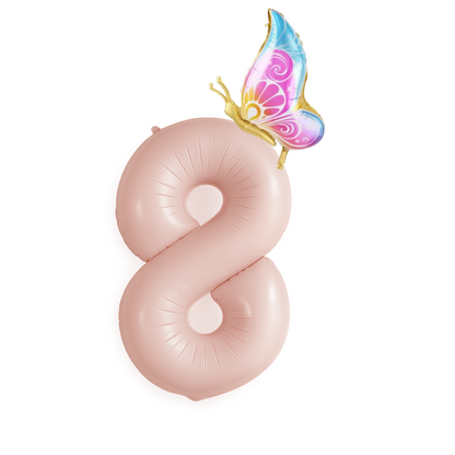 Birthday Balloon – Pink Foil Numbers with Colourful Butterfly – Girl