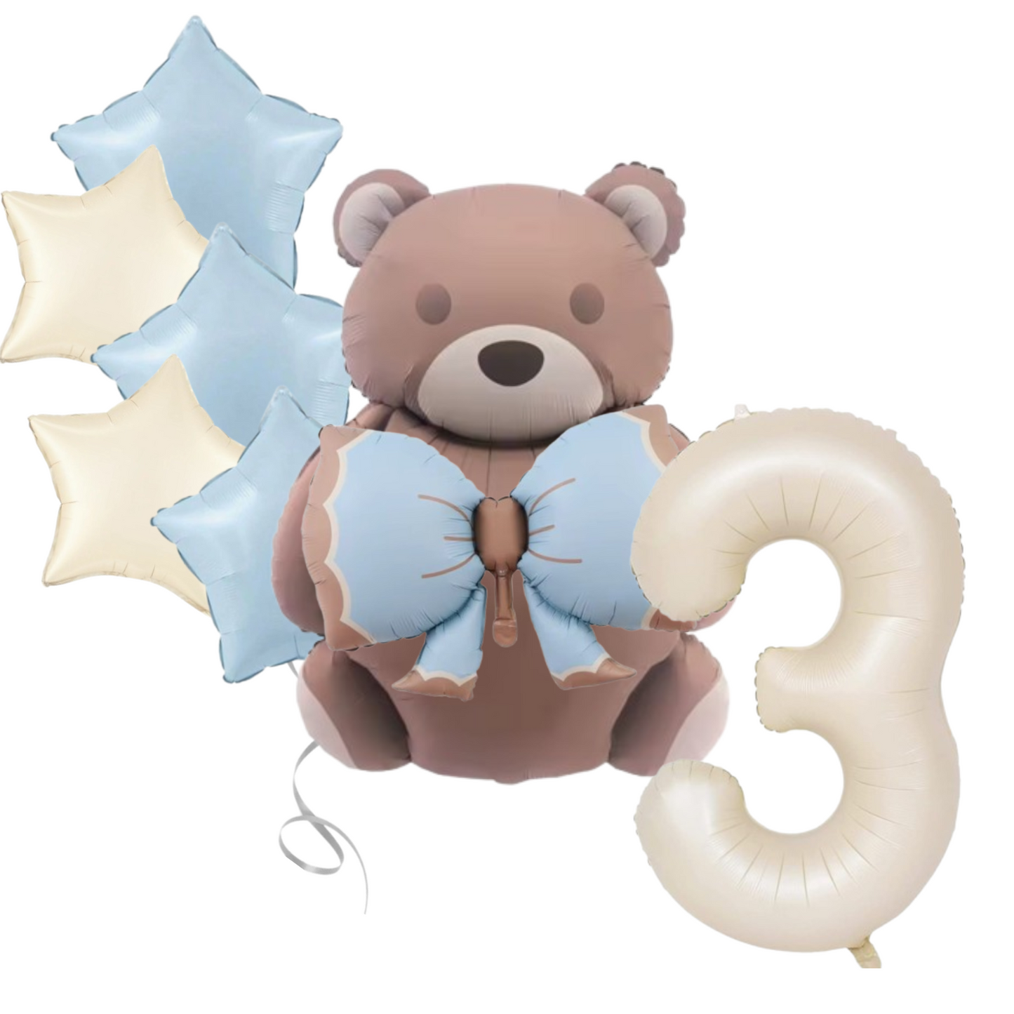 1st Birthday Balloon beige teddy Bear & Star Foil Baby Boy blue Party Decoration
