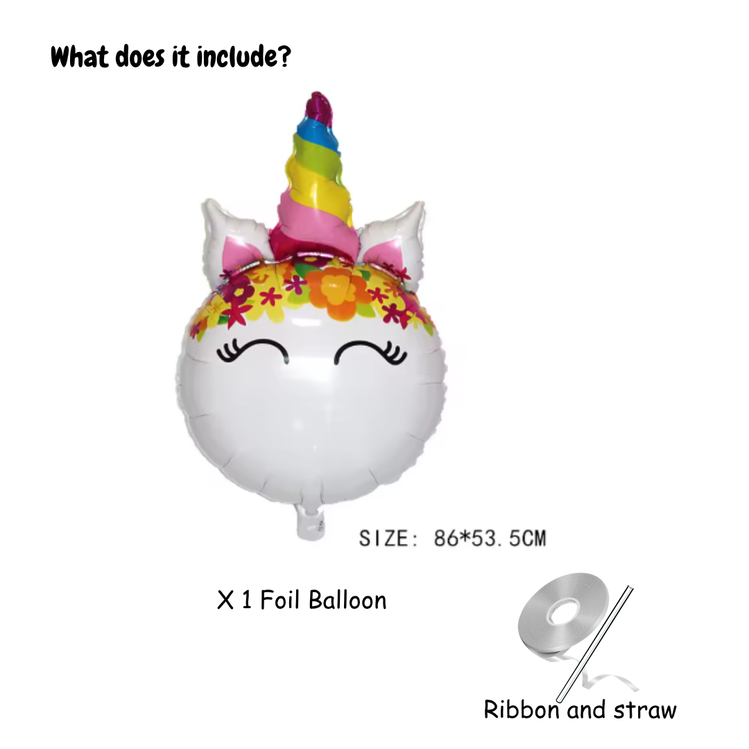 Unicorn Face Balloon 34" – Rainbow Foil Balloon for Party Decorations Theme