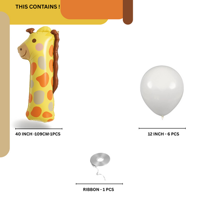 40" Giraffe Number 1 Balloon Set Safari Jungle 1st Birthday Decor Brown & Beige