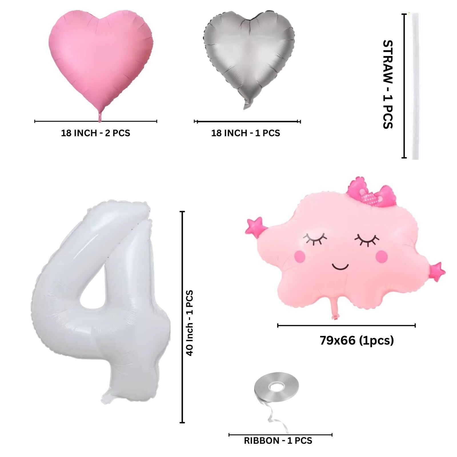 Foil Number Balloons Set 1-9 Helium Balloons for Girls Birthday Pink & Silver