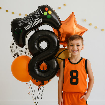 1-9 Birthday Balloon Set Gamer Sports Theme Foil Number Balloons Controller Bask