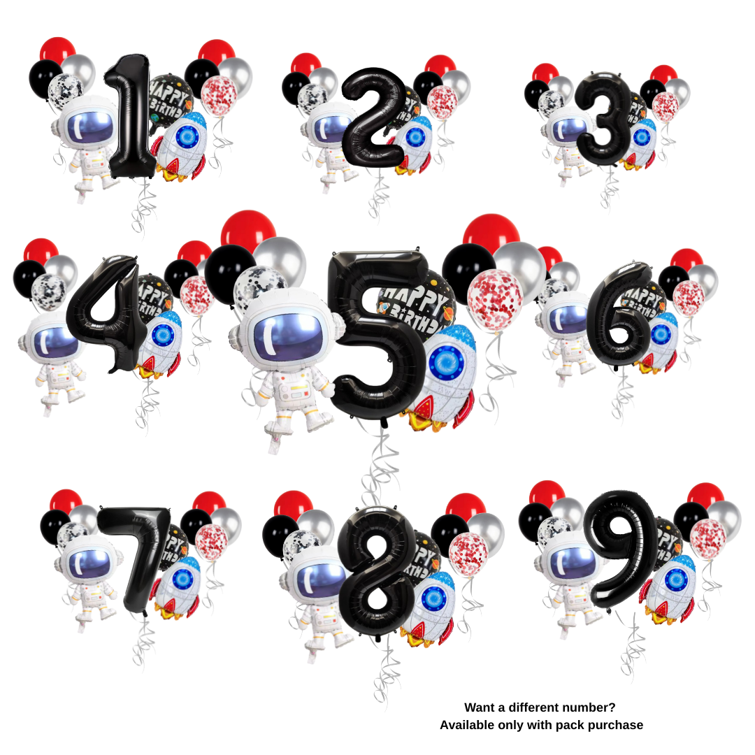 Astronaut Rocket Balloons Set | Space Party Decor | Galaxy Foil Stars spaceman