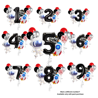 Astronaut Rocket Balloons Set | Space Party Decor | Galaxy Foil Stars spaceman