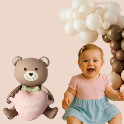 2 Pcs Baby Shower Bear Balloon Foil Teddy Holding Heart 'Love You' – Boy or Girl