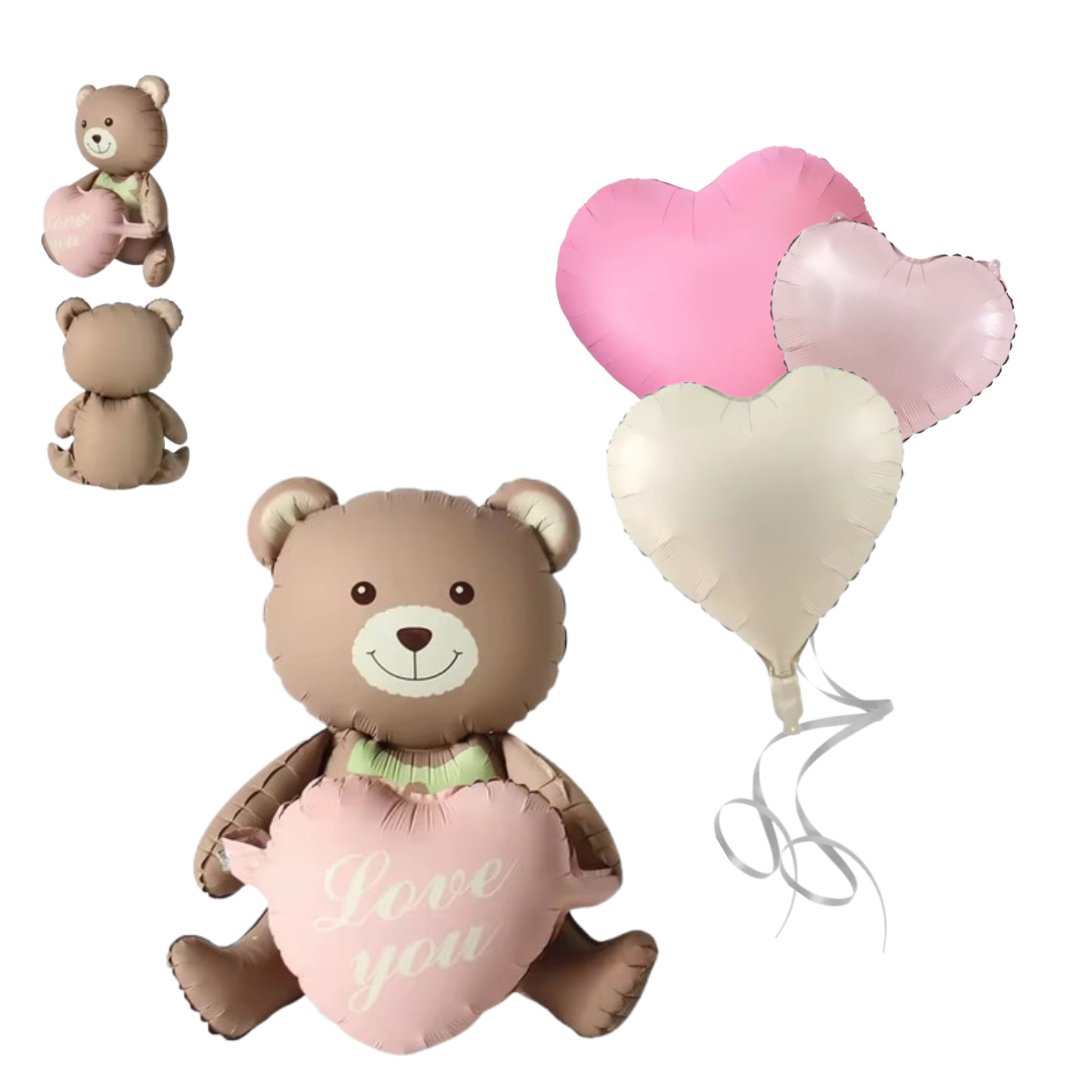 3D Matte Heart Bear Foil Balloon, Birthday, Valentine's Day, Baby Shower