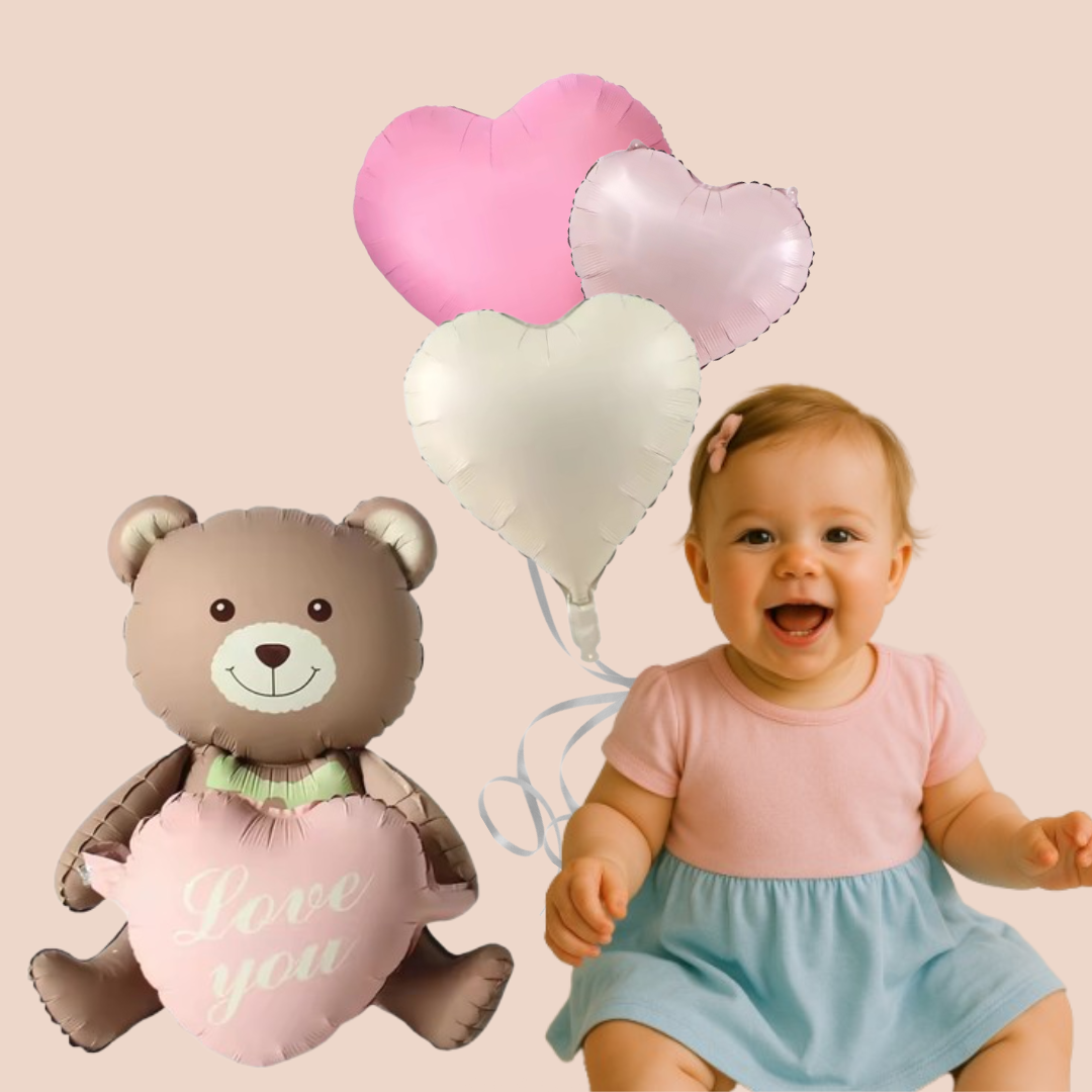 3D Matte Heart Bear Foil Balloon, Birthday, Valentine's Day, Baby Shower