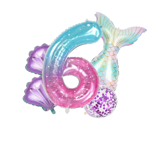 40" Jellyfish Mermaid Balloon Set – Foil Shells & Latex Tail – Party Decorations