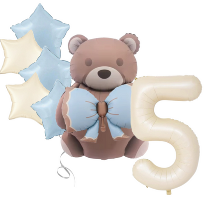 1st Birthday Balloon beige teddy Bear & Star Foil Baby Boy blue Party Decoration