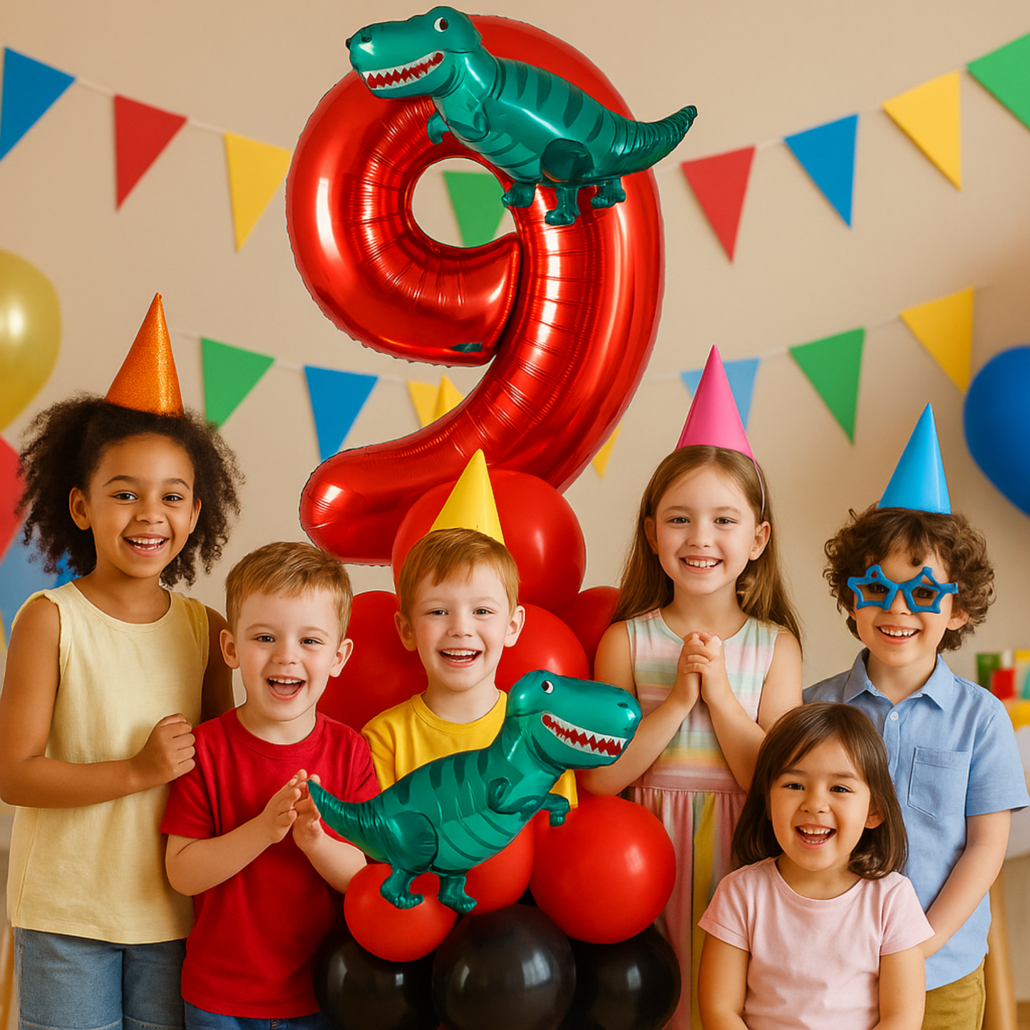 Dinosaur Balloon Display Age 6 Birthday Party Decoration Red & Black Theme