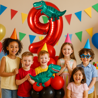 Dinosaur Balloon Display Age 6 Birthday Party Decoration Red & Black Theme