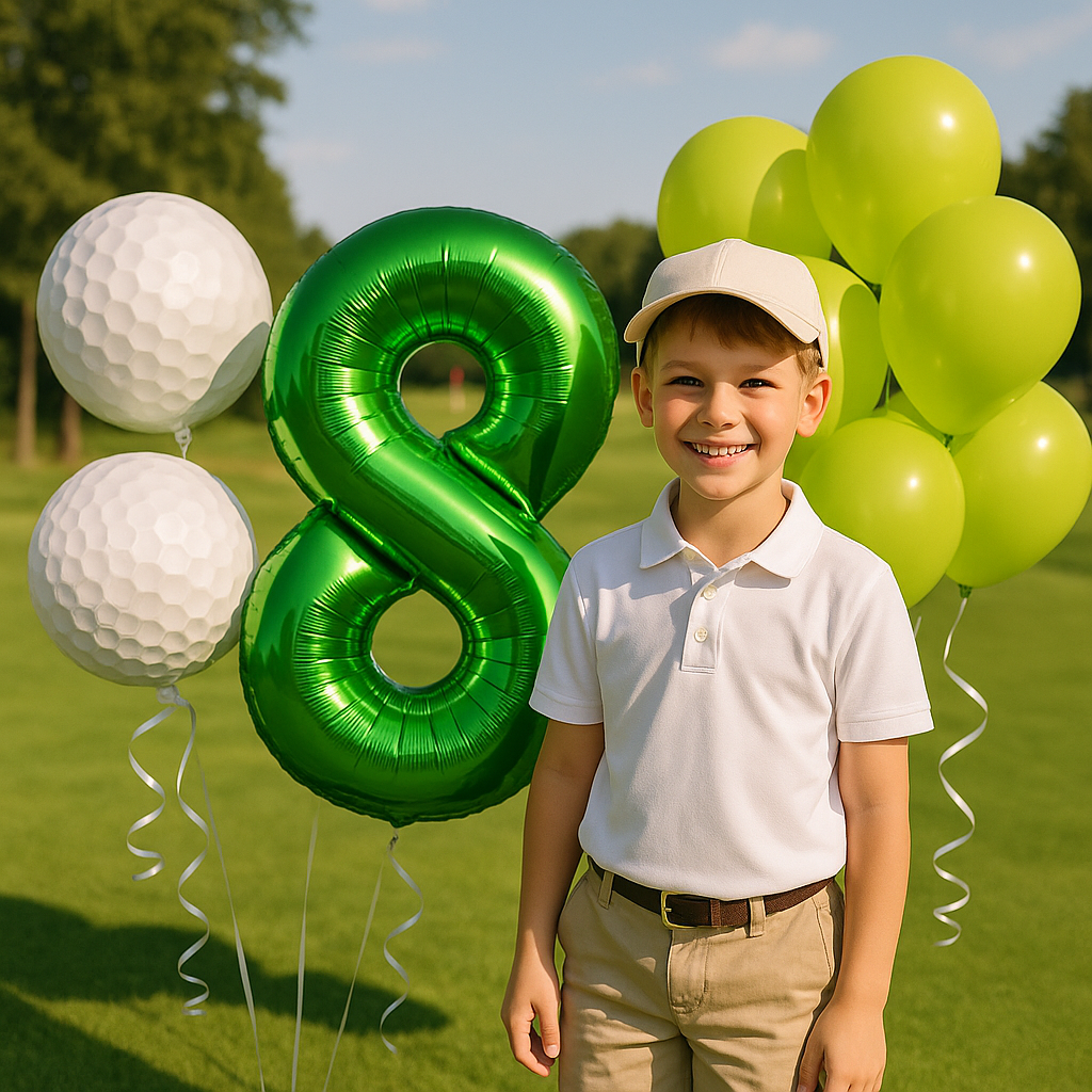 0-9 Golf Birthday Balloons Decoration Set | Green Foil Numbers + Golf Balloons