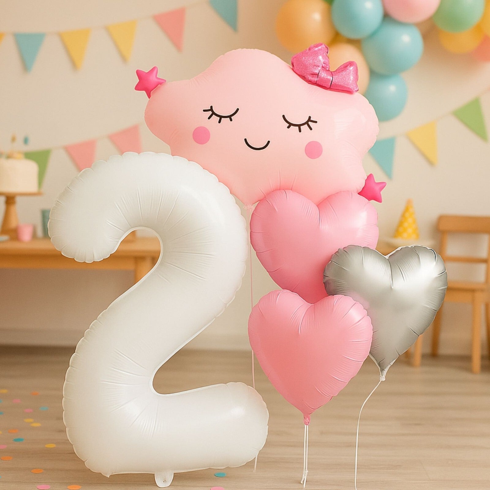 Foil Number Balloons Set 1-9 Helium Balloons for Girls Birthday Pink & Silver