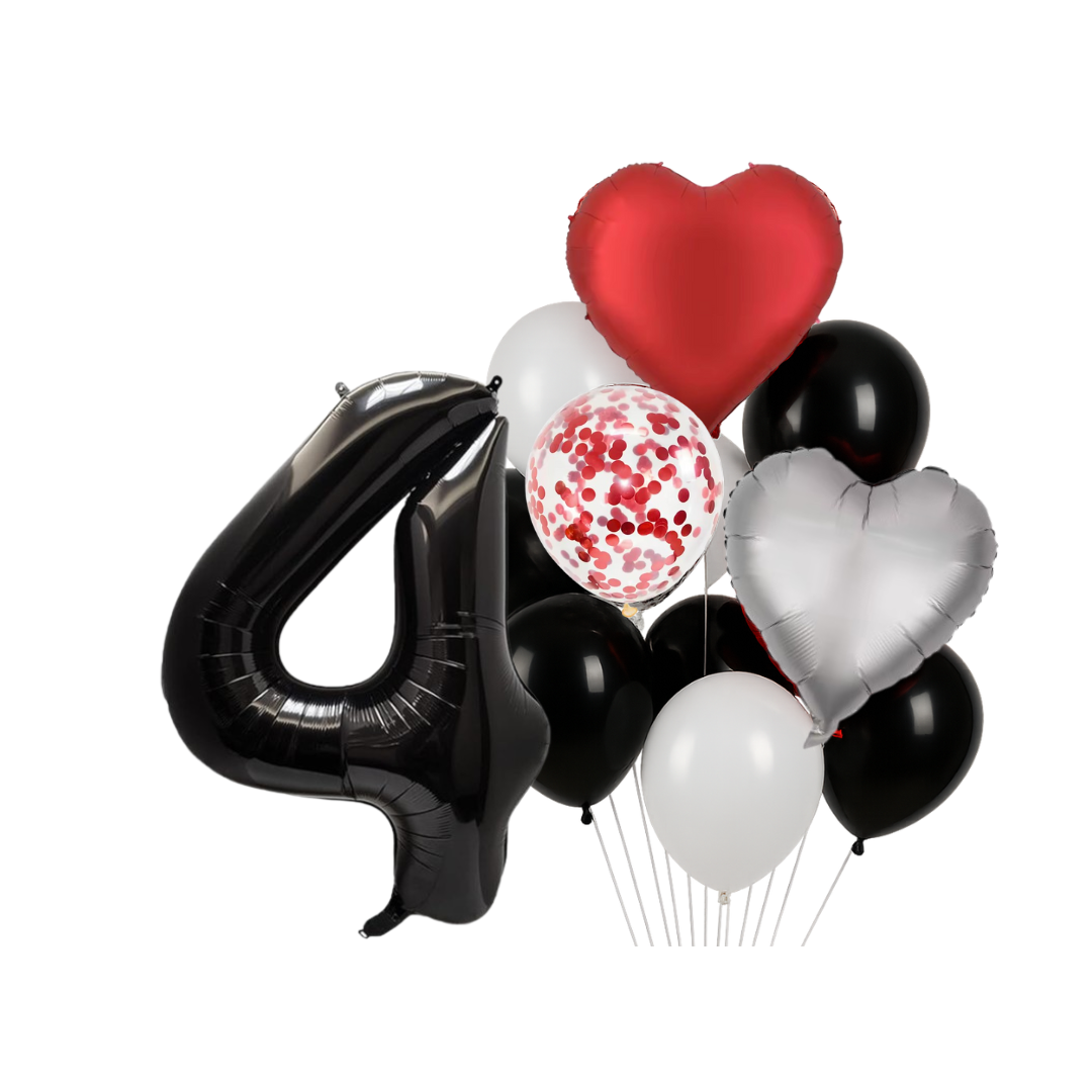 1st Anniversary Balloon Set  Black Number 1 Decoration for Couples, Party Supply