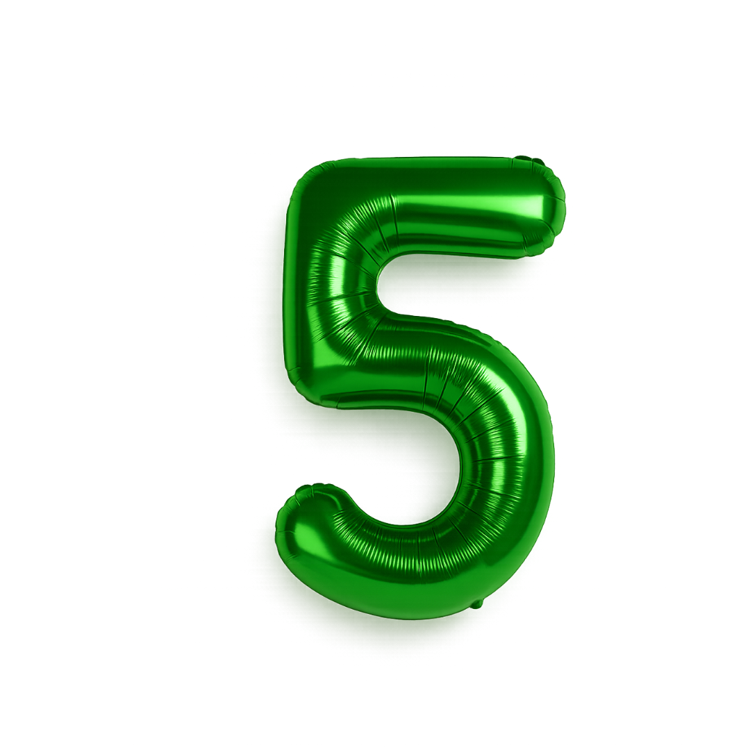 Green 40 Inch Number 5 Balloon – Giant Foil Helium Birthday Party Decoration