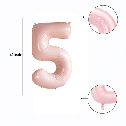 Baby Pink Number 5 Balloon – 40" Foil Birthday Party Decoration