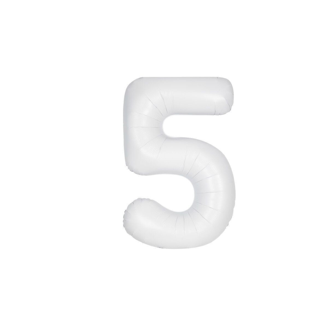 White 40" Number 5 Foil Balloon – Giant Birthday Party Decoration
