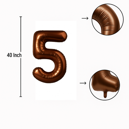 40" Chocolate Brown Number 5 Balloon – Giant Foil Birthday Decoration for Party & Celebration