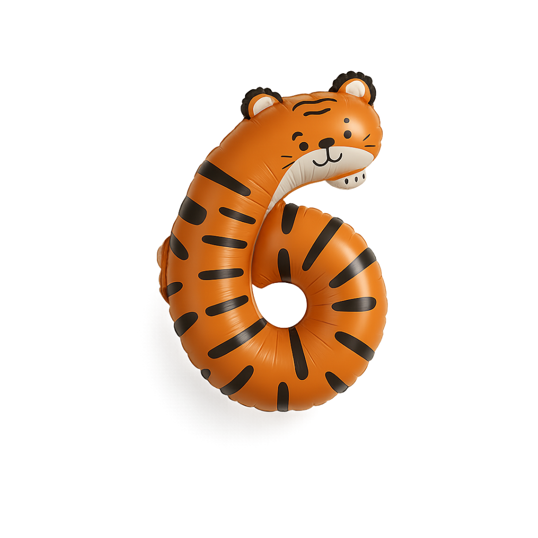 Tiger Number 6 Balloon – 40 Inch Foil Jungle Animal Birthday Decoration for Kids