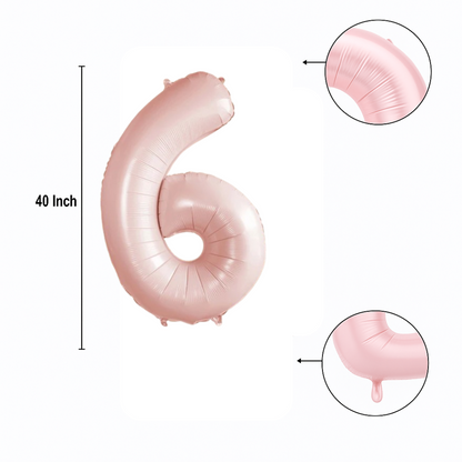 Baby Pink Number 6 Balloon – 40" Foil Birthday Party Decoration