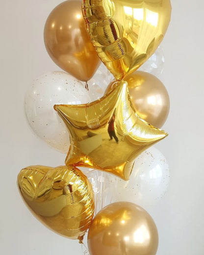 Gold Party Balloon Kit – 12 Metallic Foil Balloons | 6 Gold Stars & 6 Gold Hearts | Birthday, Wedding & Celebration Decor UK