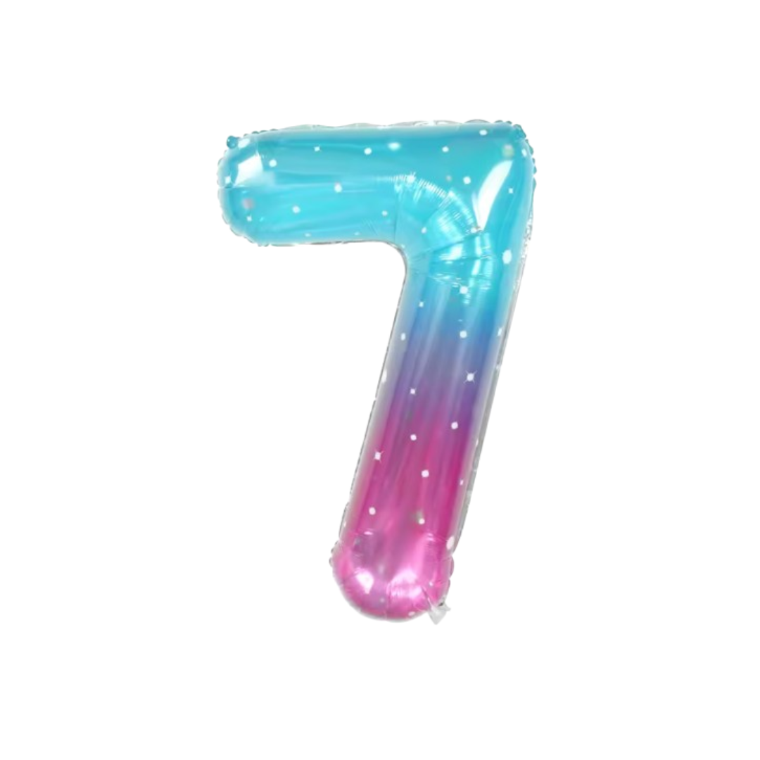 40" Number 7 Foil Balloon – Blue Pink Ombre with Stars – Giant Birthday Decoration