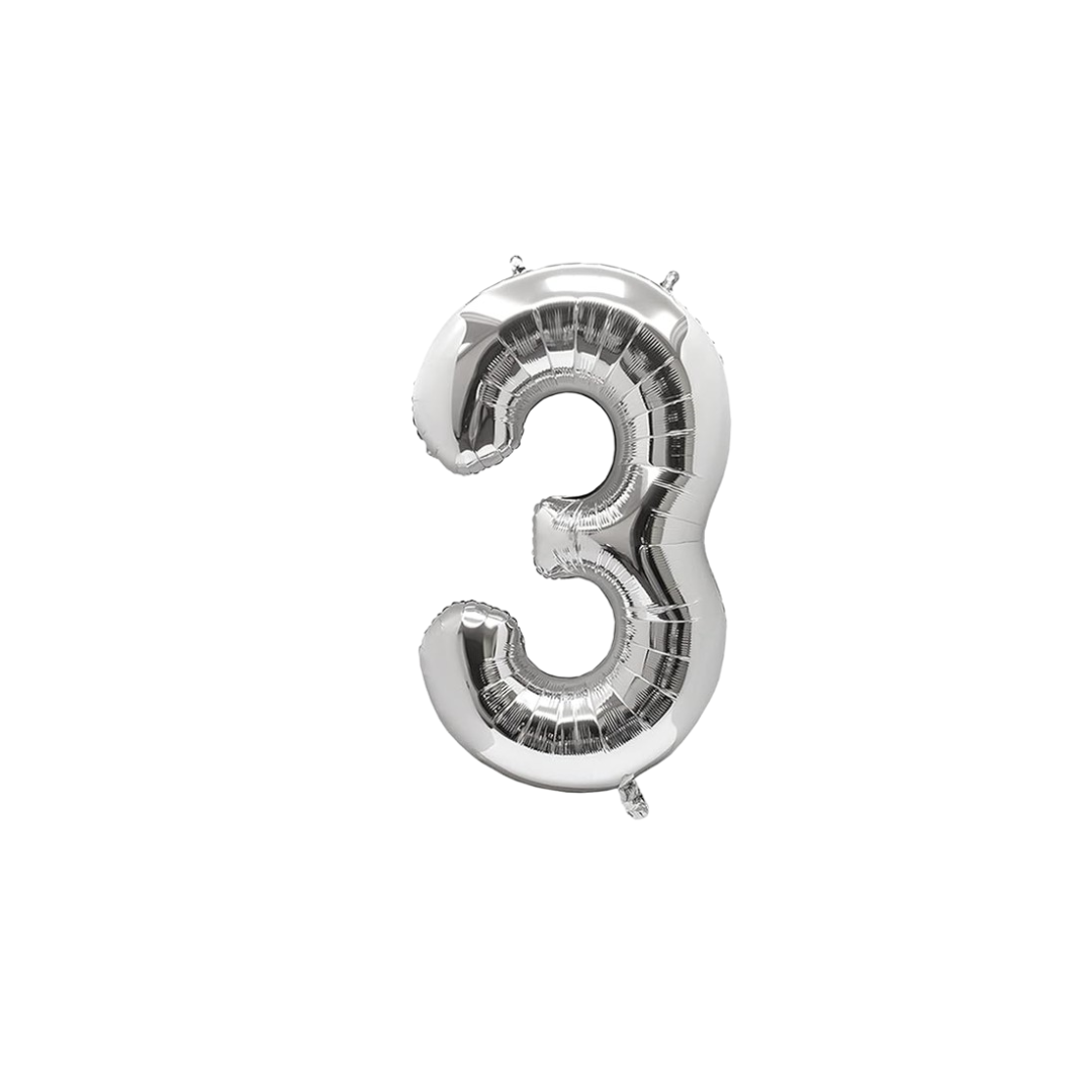 40" Silver Number 3 Balloon – Large Foil Helium Balloon for 3rd Birthday & Party Celebrations
