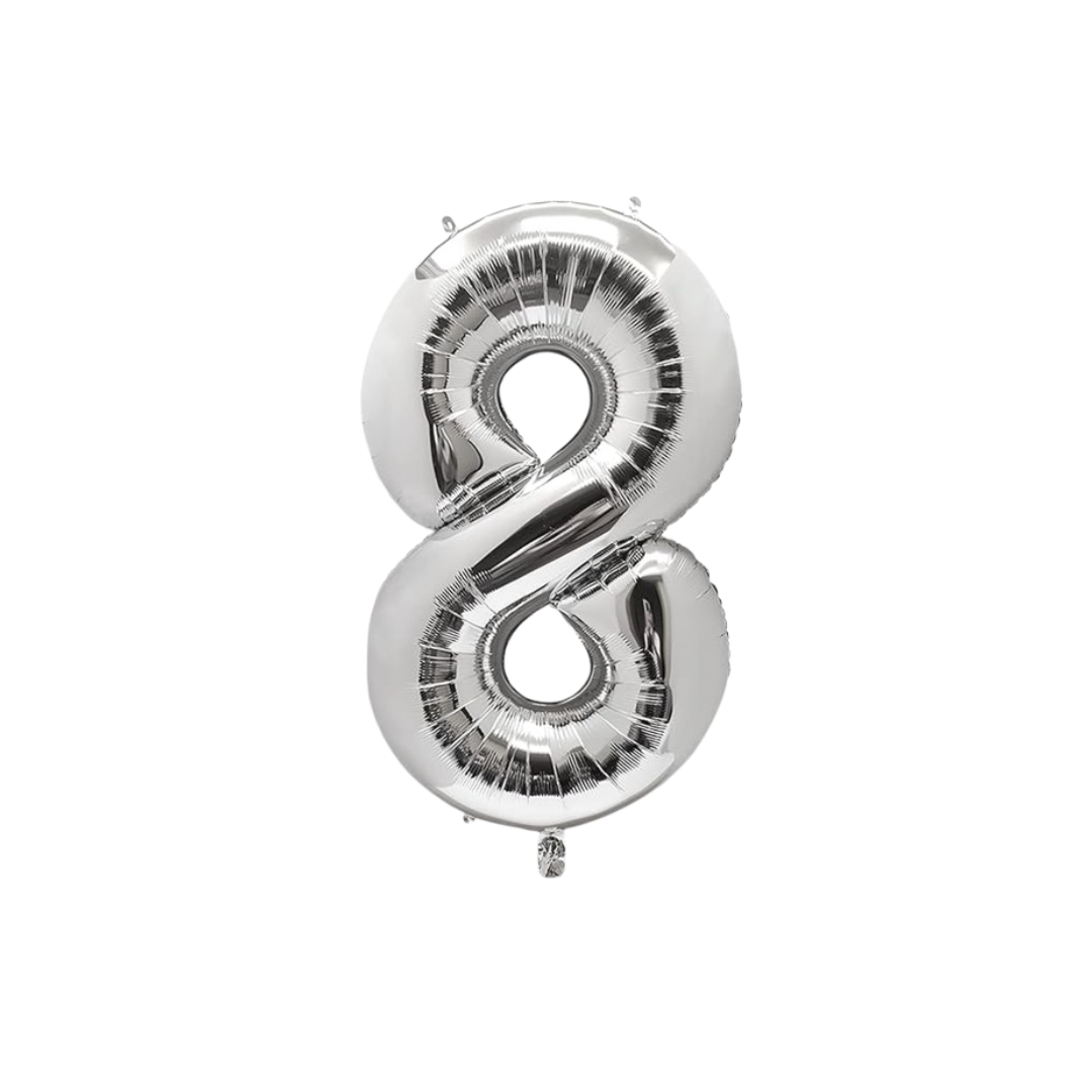 40" Silver Number 8 Balloon – Giant Foil Helium Balloon for 8th Birthday & Party Celebrations